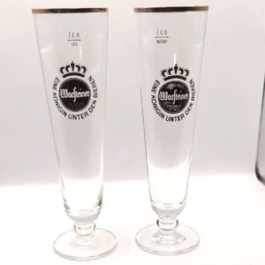 Two Crystal Warsteiner German Footed Beer Glasses with Gold Rim .3L Vintage